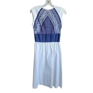 Vintage Lang Originals Dress Womens Small Floral Knee 80’s Sundress Linen Cotton